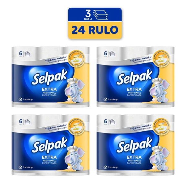 Selpak Extra 3 Katlı Kağıt Havlu 6 lı x 4 Adet (24 Rulo) ürün görseli 1