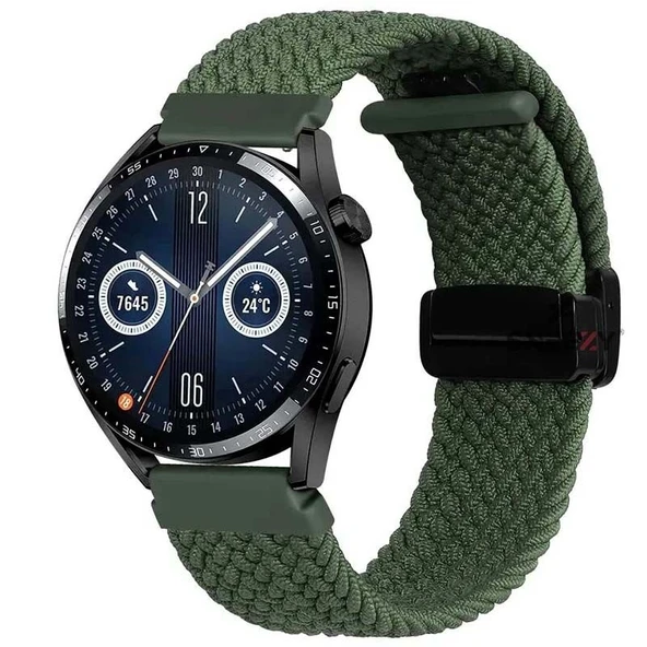 Sneezy Huawei Watch GT 3 Pro 43mm İle Uyumlu 20mm FiberLink Manyetik Tokalı Kumaş Örgü Kordon  Haki ürün görseli 1