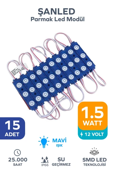 3 Ledli Parmak Led Modül 1.5w 2835 Smd Mercekli Mavi - 15 Adet ürün görseli 1