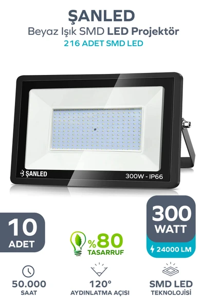 300W 24.000 Lümen 6500k Beyaz Işık Smd Led Projektör 10 Adet ürün görseli 1