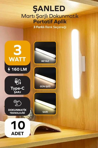 Şarjlı Mıknatıslı Işık Micro Usb Kablosuz Led 3 Farklı Işık Martı Aplik 10 Adet ürün görseli 1