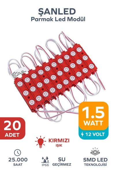 3 Ledli Parmak Led Modül 1.5w 2835 Smd Mercekli Kırmızı - 20 Adet ürün görseli 1