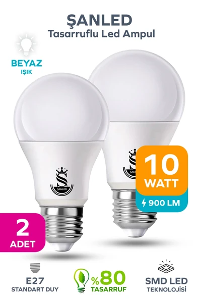 10W Tasarruflu Beyaz Işık Led Ampul 2 Adet ürün görseli 1
