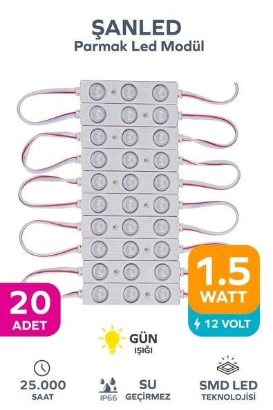3 Ledli Parmak Led Modül 1.5w 2835 Smd Mercekli Gün Işığı - 20 Adet ürün görseli 1