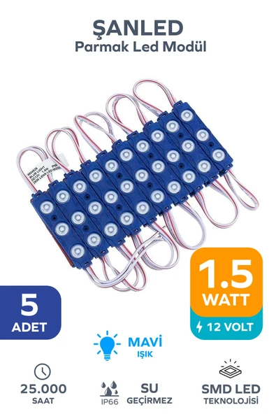 3 Ledli Parmak Led Modül 1.5w 2835 Smd Mercekli Mavi - 5 Adet ürün görseli 1