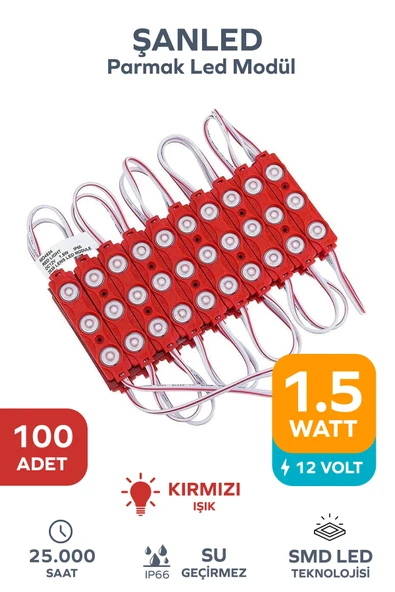 3 Ledli Parmak Led Modül 1.5w 2835 Smd Mercekli Kırmızı - 100 Adet ürün görseli 1