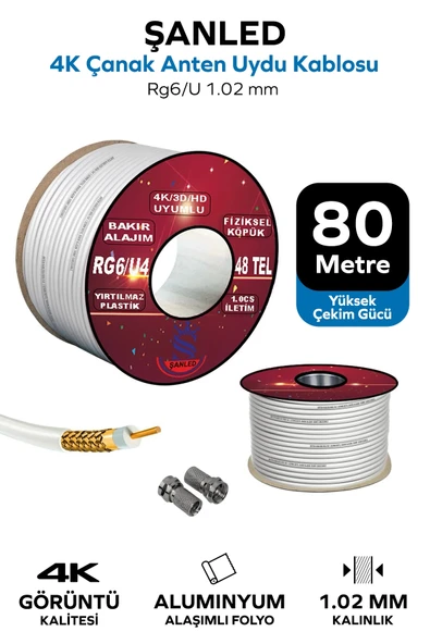 Anten Uydu Beyaz Kablo Rg6 U4 Tv Anten Kablo 48 Tel - 80 Metre ürün görseli 1