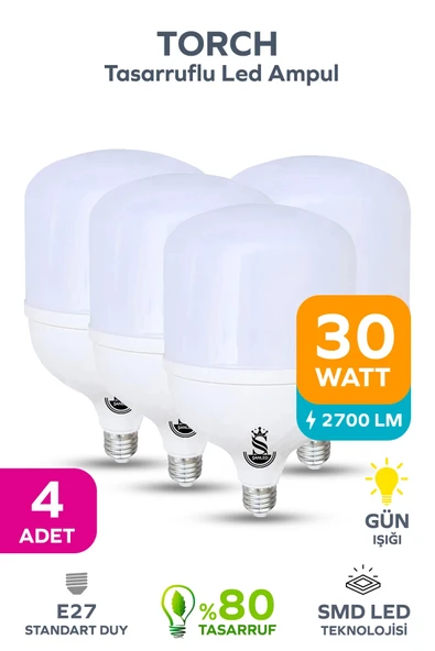 30w Tasarruflu E27 Sarı Işık Torch Led Ampul 4 Adet ürün görseli 1