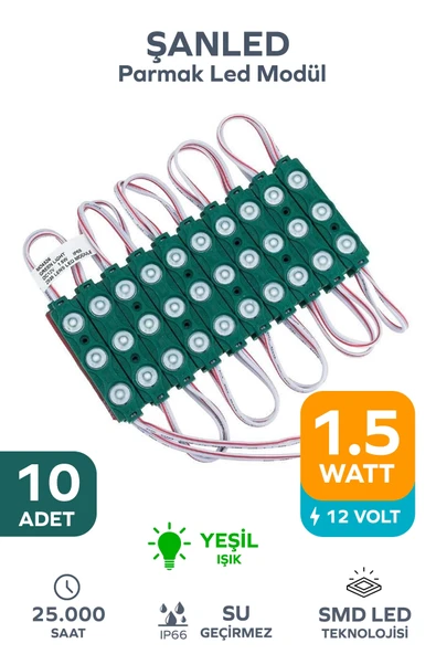 3 Ledli Parmak Led Modül 1.5w 2835 Smd Mercekli Yeşil - 10 Adet ürün görseli 1