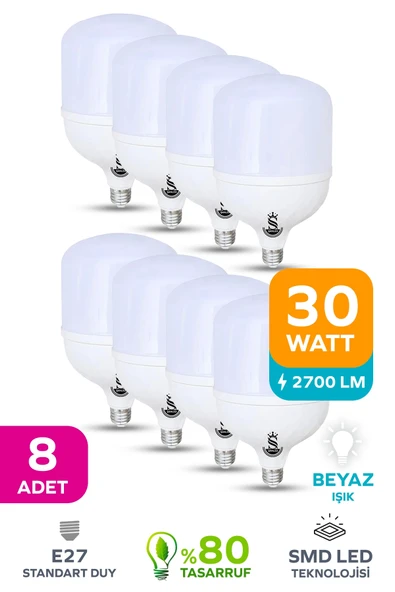30w Tasarruflu E27 Beyaz Işık Torch Led Ampul 8 Adet ürün görseli 1