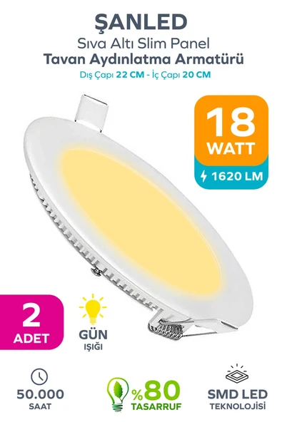 18w Tasarruflu Led Yuvarlak Gün Işığı Sıva Altı Slim Panel Tavan Aydınlatma Armatürü 2 Adet ürün görseli 1