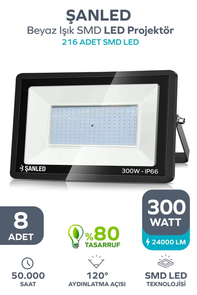 300W 24.000 Lümen 6500k Beyaz Işık Smd Led Projektör 8 Adet ürün görseli 1