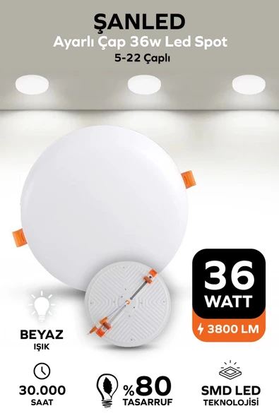 Ayarlı Çap 36w Beyaz Işık Led Spot (5-22 Çaplı ) 1 Adet ürün görseli 1