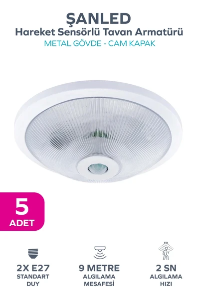 Sensörlü Tavan 360° Hareket Sensörlü Tavan Armatürü Çift duylu Lamba Glop 5 Adet ürün görseli 1