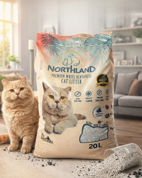 Northland 20 Lt Aktif Karbonlu Doğal Bentonit Kedi Kumu ürün görseli 1