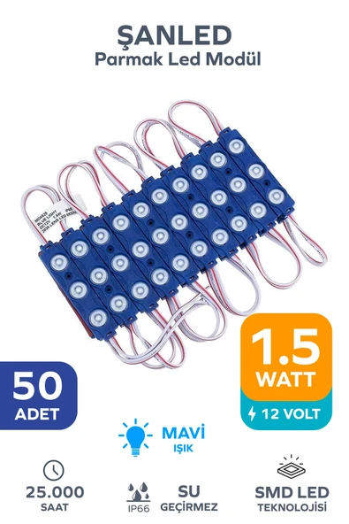 3 Ledli Parmak Led Modül 1.5w 2835 Smd Mercekli Mavi - 50 Adet ürün görseli 1