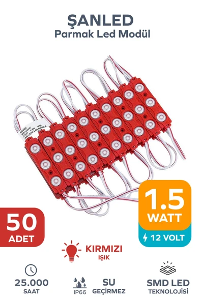 3 Ledli Parmak Led Modül 1.5w 2835 Smd Mercekli Kırmızı - 50 Adet ürün görseli 1