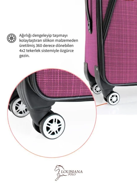 Orta Boy 4 Teker Kumaş Valiz Pembe 1081 - Resim 4