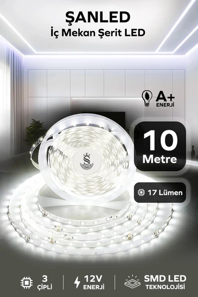 3 Çipli Iç Mekan Beyaz Işık Şerit Led 10 Metre ürün görseli 1