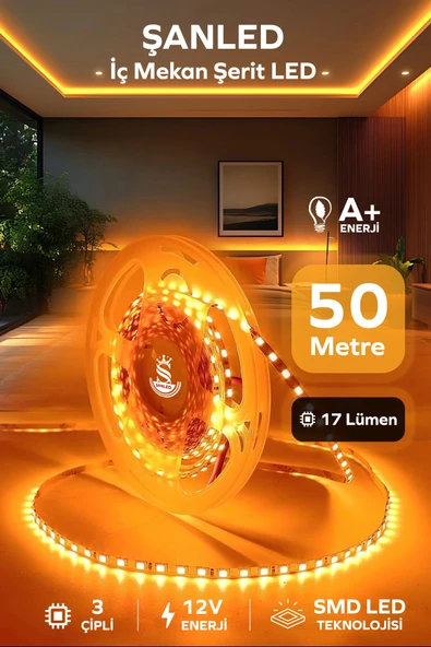 3 Çipli Iç Mekan Amber Rengi Şerit Led 50 Metre ürün görseli 1