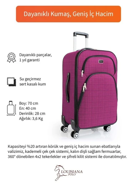 Orta Boy 4 Teker Kumaş Valiz Pembe 1081 - Resim 2