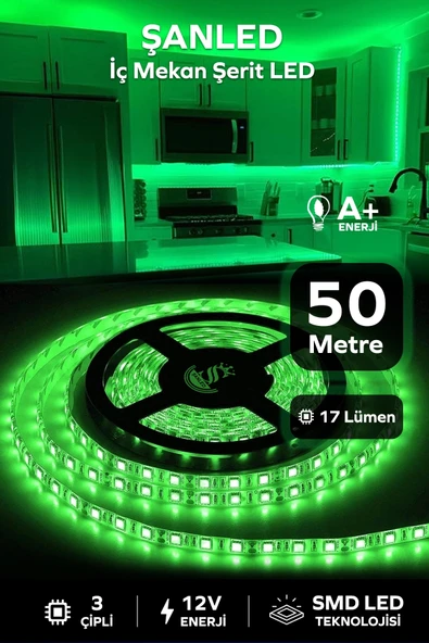 3 Çipli Iç Mekan Yeşil Şerit Led 50 Metre ürün görseli 1