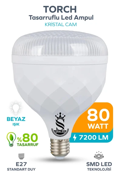 80W KRİSTAL Tasarruflu E27 Beyaz Işık Torch Led Ampul 1 Adet ürün görseli 1