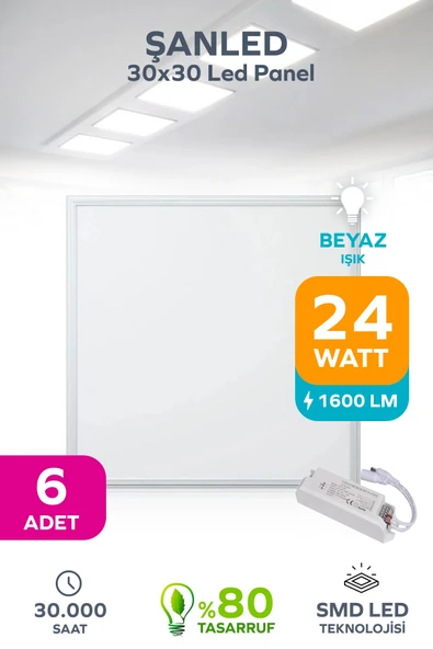 30X30 Led Panel 24W BEYAZ IŞIK 6500 - 6 Adet ürün görseli 1