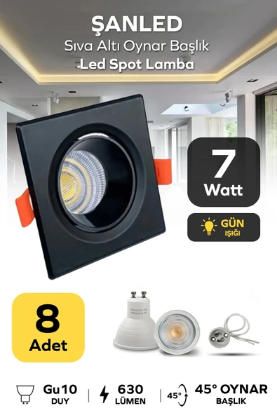 7w Sıva Altı Oynar Başlık Gu10 Siyah Kasa Gün Işığı Led Spot Lamba 8 Adet ürün görseli 1