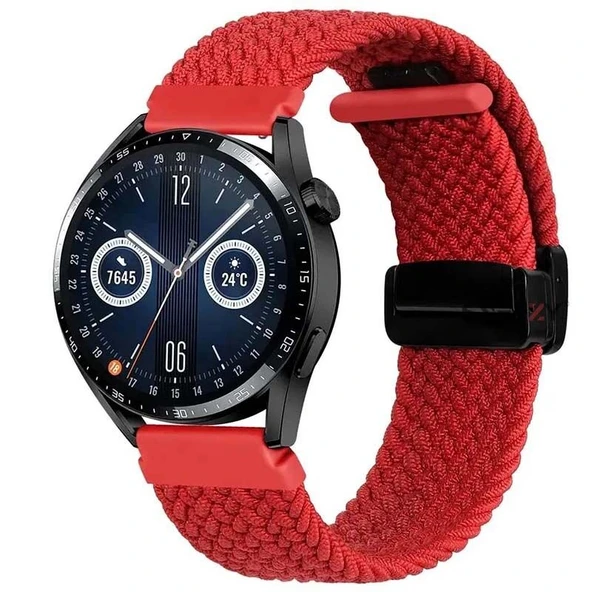 Sneezy Samsung Galaxy Watch 5 Pro R-920 İle Uyumlu 20mm FiberLink Manyetik Tokalı Kumaş Örgü Kordon  Kırmızı ürün görseli 1