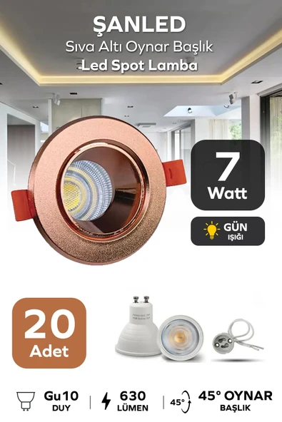 7w Sıva Altı Oynar Başlık Gu10 Yuvarlak Bakır Kasa Gün Işığı Led Spot Lamba 20 Adet ürün görseli 1