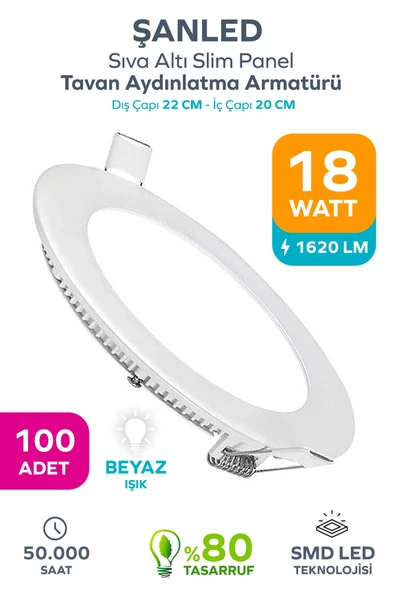 18w Tasarruflu Led Yuvarlak Beyaz Işık Sıva Altı Slim Panel Tavan Aydınlatma Armatürü 100 Adet ürün görseli 1