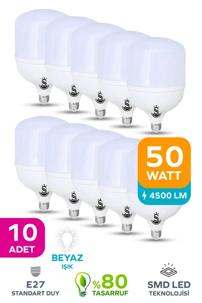 50w Tasarruflu E27 Beyaz Işık Torch Led Ampul 10 Adet ürün görseli 1