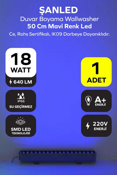 50 cm 18w Mavi Renk Led Duvar Boyama Wallwasher ürün görseli 1