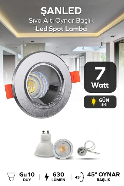 7w Sıva Altı Oynar Başlık Gu10 Yuvarlak Krom Kasa Gün Işığı Led Spot Lamba 1 Adet ürün görseli 1