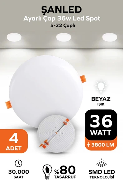 Ayarlı Çap 36w Beyaz Işık Led Spot (5-22 Çaplı ) 4 Adet ürün görseli 1
