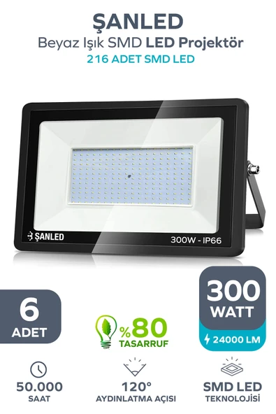 300W 24.000 Lümen 6500k Beyaz Işık Smd Led Projektör 6 Adet ürün görseli 1