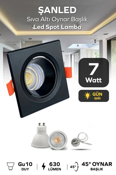 7w Sıva Altı Oynar Başlık Gu10 Siyah Kasa Gün Işığı Led Spot Lamba 1 Adet ürün görseli 1