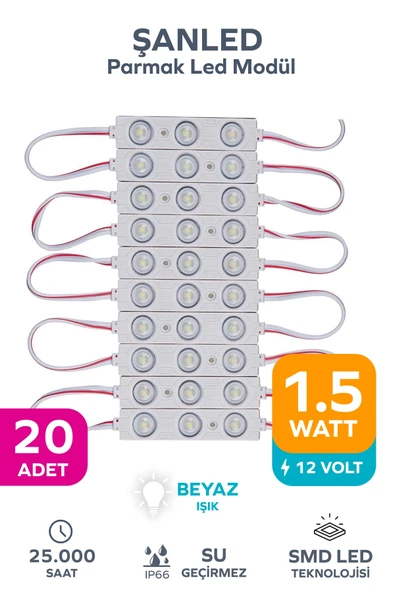 3 Ledli Parmak Led Modül 1.5w 2835 Smd Mercekli Beyaz - 20 Adet ürün görseli 1