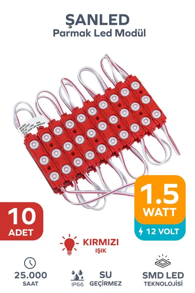 3 Ledli Parmak Led Modül 1.5w 2835 Smd Mercekli Kırmızı - 10 Adet ürün görseli 1