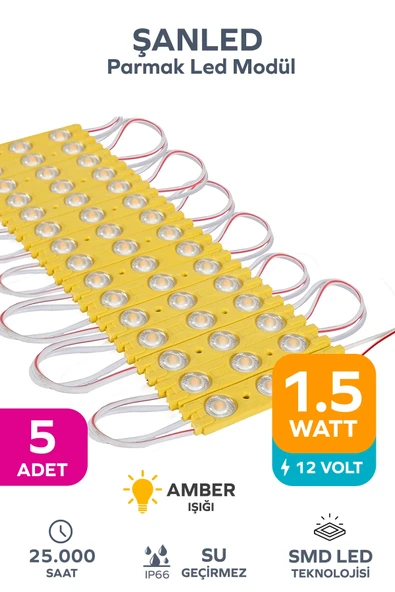 3 Ledli Parmak Led Modül 1.5w 2835 Smd Mercekli Amber - 5 Adet ürün görseli 1