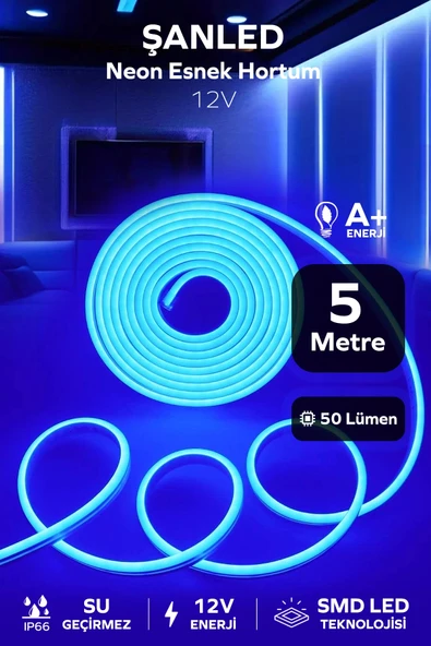 Neon 12 Volt Esnek Hortum led Mavi 5 Metre ürün görseli 1