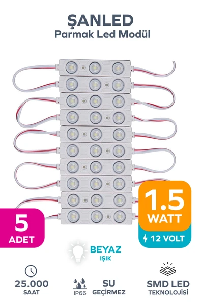 3 Ledli Parmak Led Modül 1.5w 2835 Smd Mercekli Beyaz - 5 Adet ürün görseli 1