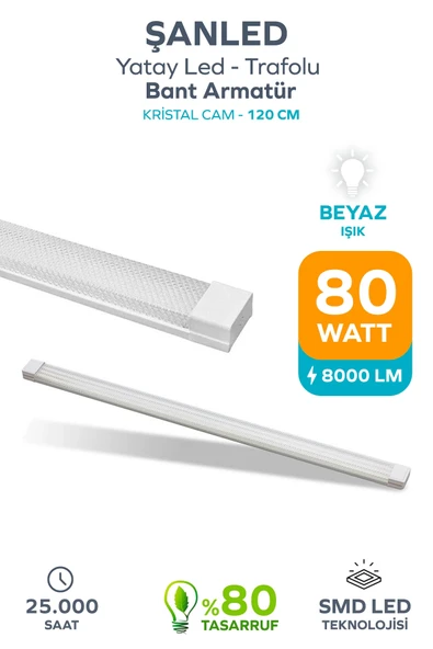80W 120 Cm KRİSTAL Yatay LED Bant Armatür-Trafolu Beyaz Işık 1 Adet ürün görseli 1