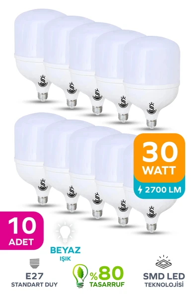 30w Tasarruflu E27 Beyaz Işık Torch Led Ampul 10 Adet ürün görseli 1