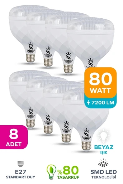 80W KRİSTAL Tasarruflu E27 Beyaz Işık Torch Led Ampul 8 Adet ürün görseli 1