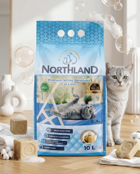 Nortland 10 lt Marsilya Sabun Kokulu Doğal Bentonit Kedi Kumu ürün görseli 1