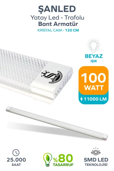 100Wat 120 cm KRİSTAL Yatay LED Bant Armatür-Trafolu Beyaz Işık 1 Adet ürün görseli 1
