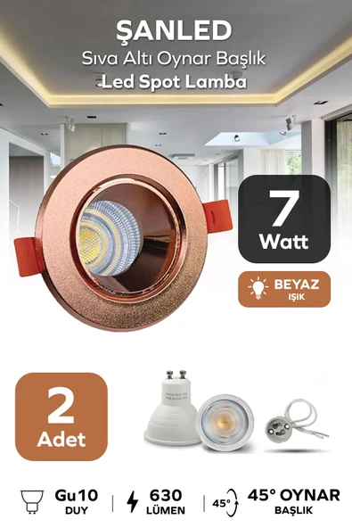 7w Sıva Altı Oynar Başlık Gu10 Yuvarlak Bakır Kasa Beyaz Işık Led Spot Lamba 2 Adet ürün görseli 1