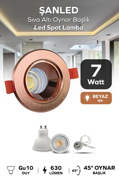 7w Sıva Altı Oynar Başlık Gu10 Yuvarlak Bakır Kasa Beyaz Işık Led Spot Lamba 1 Adet ürün görseli 1